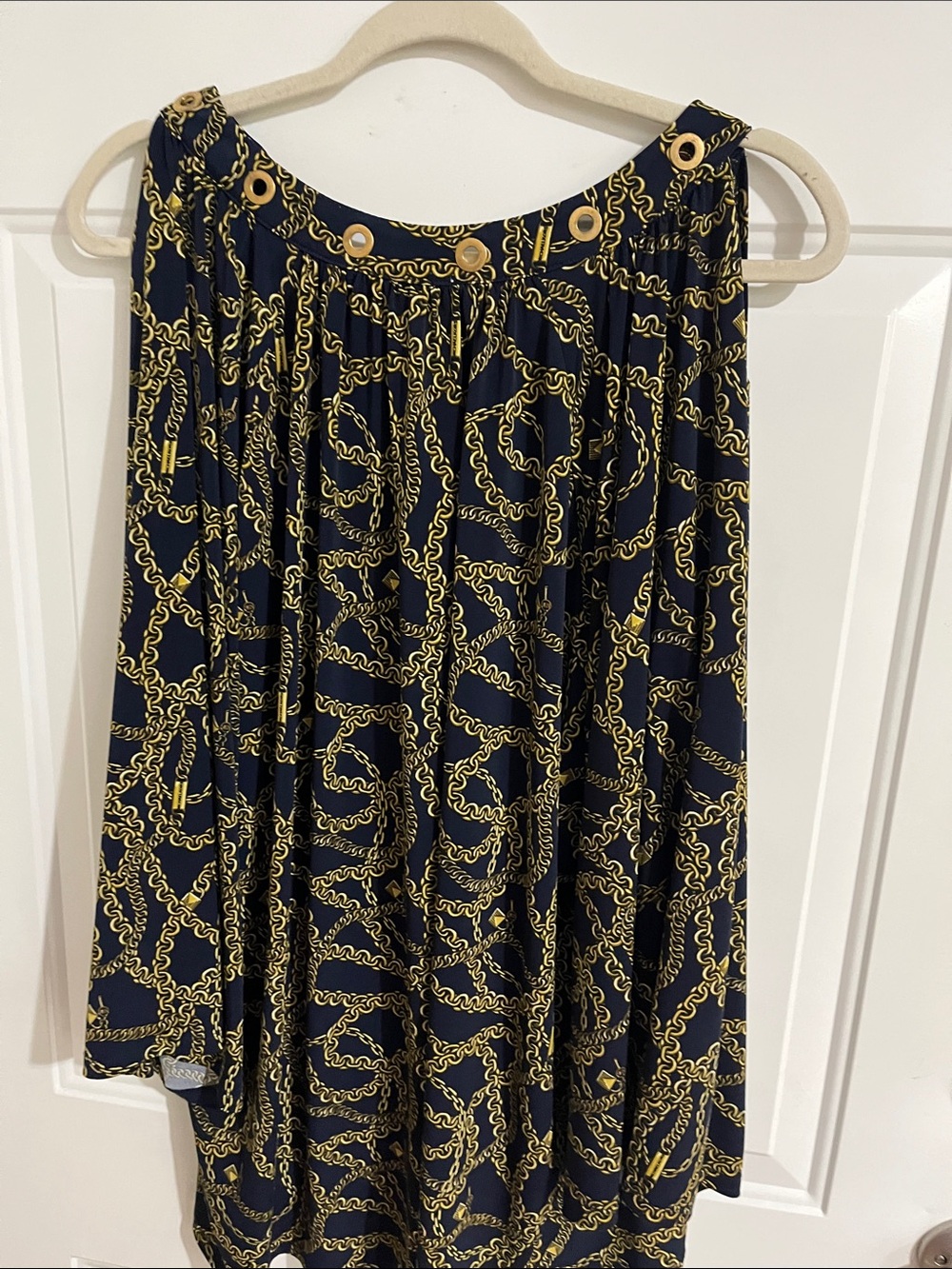 Michael Kors Navy and Gold Chain-Print High-Low Skirt - Picture 6 of 8